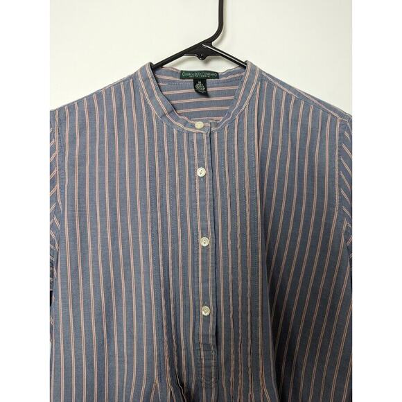 Lauren Ralph Lauren Size M Front Pleats 3/4 Button Up Band Collar Blue S… - Picture 3 of 9